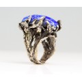 inel modernist " Bijoux D'art ", din bronz argintat. lapis lazuli. Danemarca anii '60